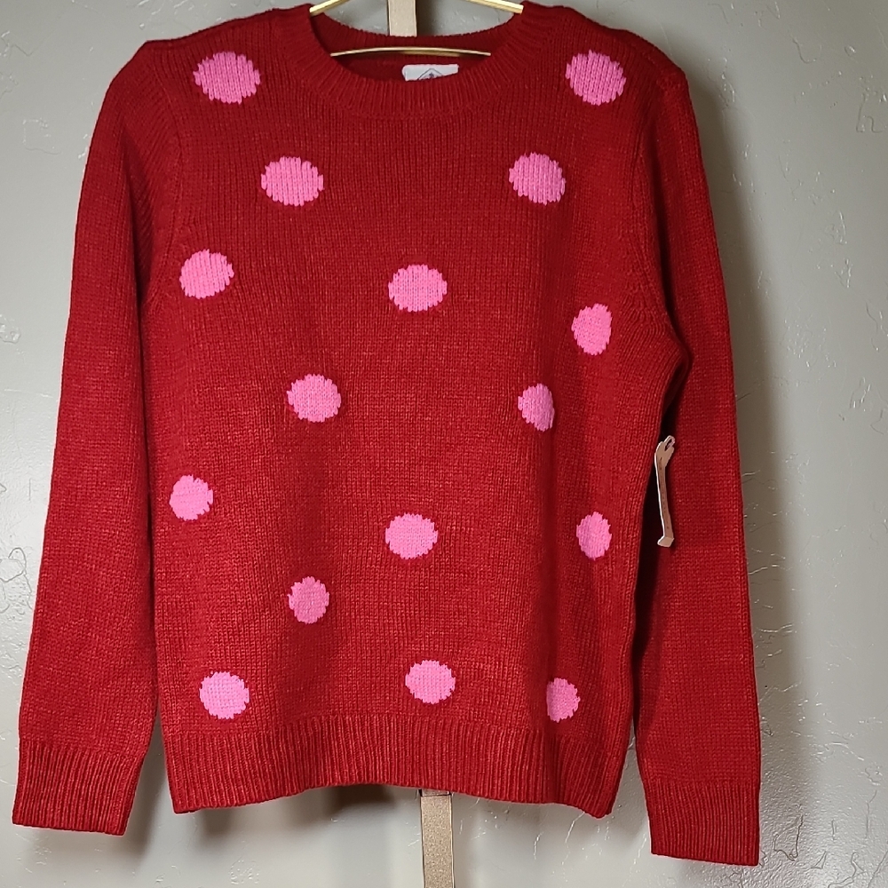 St. John's Bay Red Sweater with Pink Polka Dots Valentine's Day